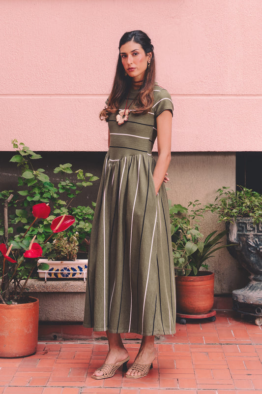 Vestido Helecho Stripe Oliva