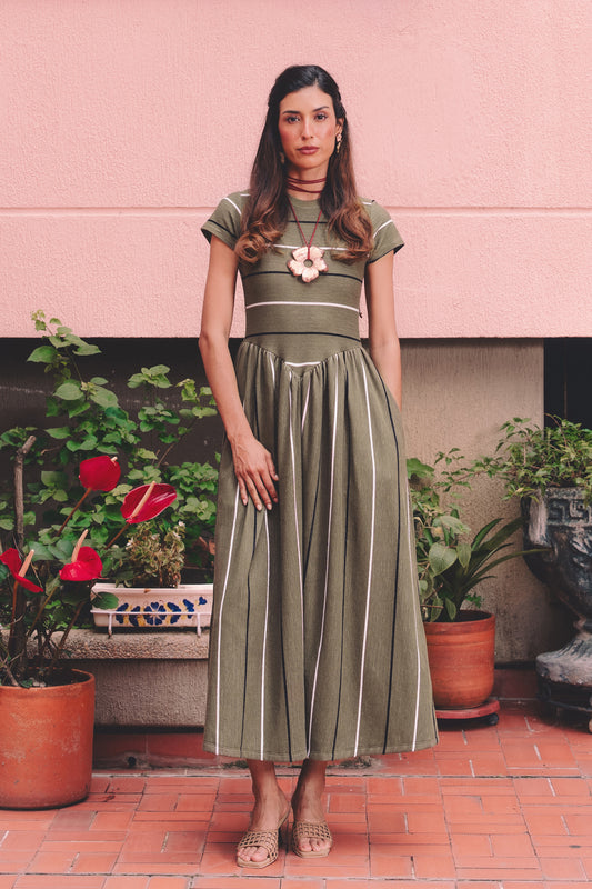 Vestido Helecho Stripe Oliva