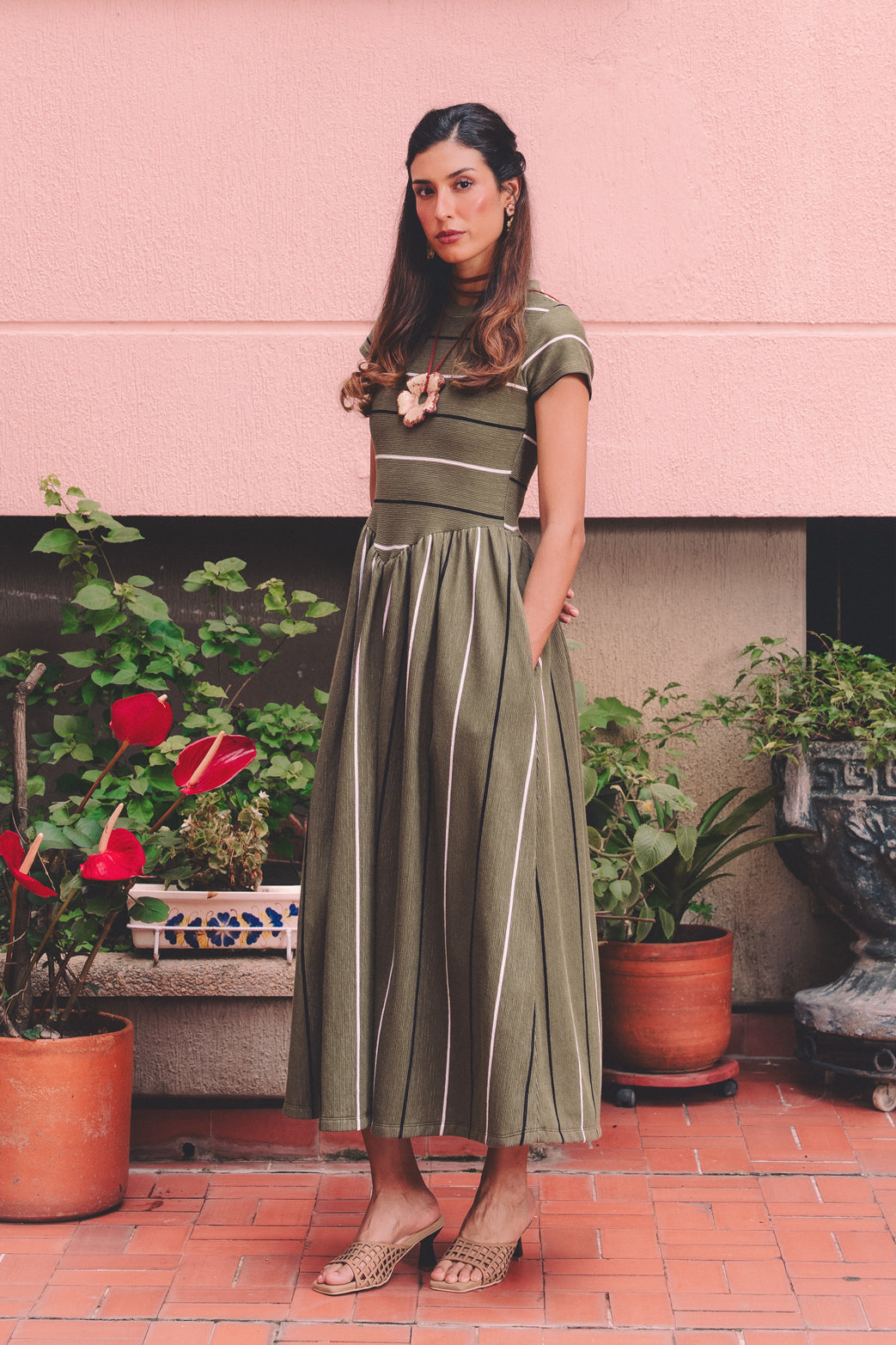 Vestido Helecho Stripe Oliva