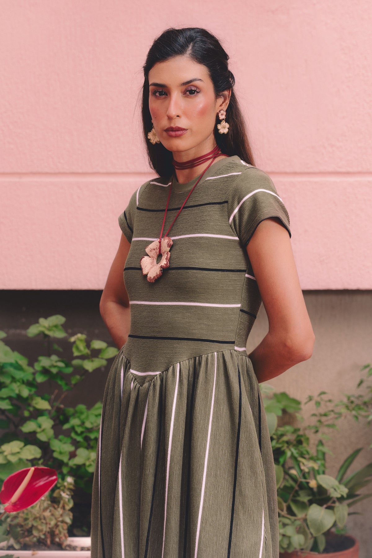 Vestido Helecho Stripe Oliva